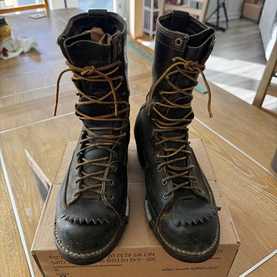 VTG Wesco Jobmaster Boots US 7 E 42 85 Black 10'' Inch Vibram Lug-Sole