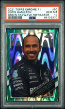 2021 Topps Chrome F1 Lewis Hamilton #50 Green RayWave PSA 10 Card Read