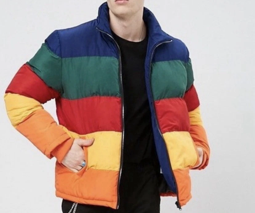 Forever 21 Puffer Jacket Multicolor Rainbow Men’s Size Large Unisex Y2K