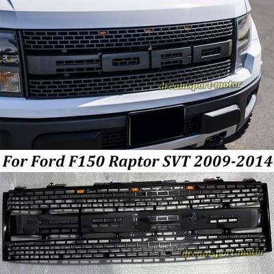 Front Grille For 2010-2014 Ford F150 Raptor SVT W/Letters W/LEDs Gloss Black ABS