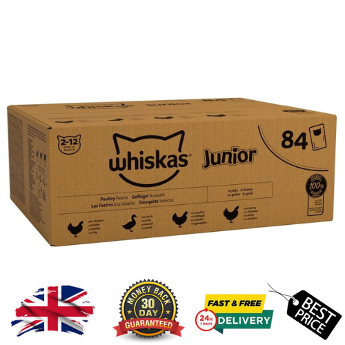 whiskas Junior Poultry Selection in Jelly 84 Pouches, Wet Kitten & Cat Food 84