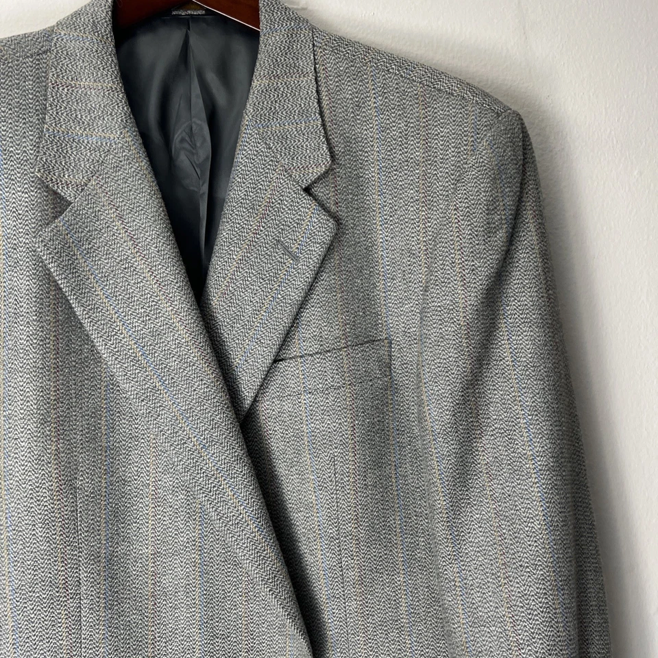 Casaco esportivo masculino tamanho 48L cinza listrado blazer de lã Bobby Jones vintage - Imagem 3 de 4