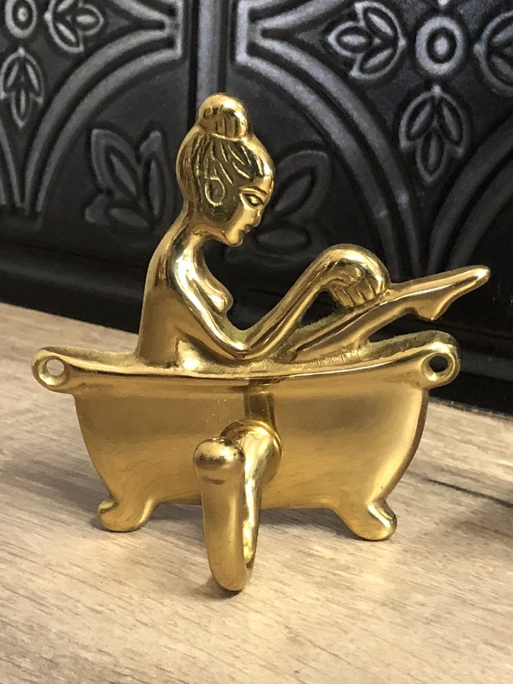 2 Vintage Brass Bathroom Hooks Bathing In Tub Robe Towel Hook His & Hers - Image 2 of 4