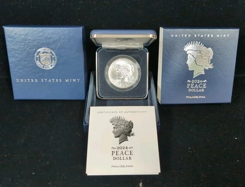 2024 P  Uncirculated Peace US Silver Dollar with Box & COA 24XH1