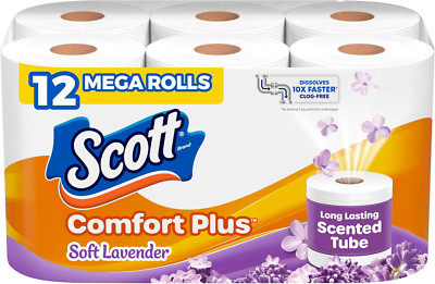 Comfortplus Toilet Paper with Soft Lavender Scented Tube, 12 Mega Rolls, 310 She