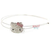 Top Selling Silver Metal Crystal Rhinestones Cute Kitty Cat Headband Hair Band 