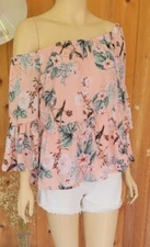 ANA A New Approach Floral Long Sleeve Ruffle Hem Blouse Lined Women Sz L . 