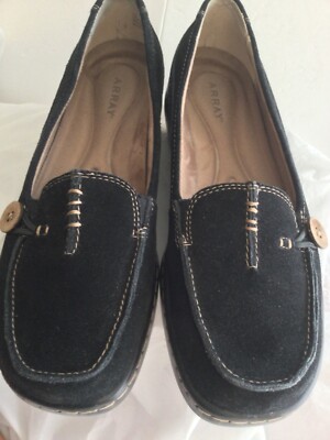 Array Women s Leather Shoes Color Black Size 10 M Flat Slip On Loafer