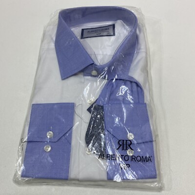 NEW - Alberto Roma VIP  - Premium Quality Slit Fit Blue & White Button Down - XL