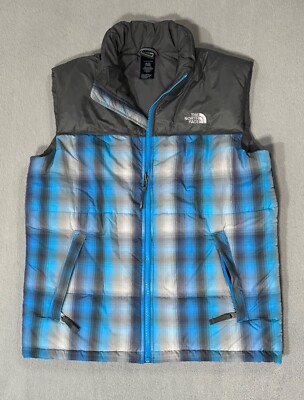 新品 THE NORTH FACE M'S NEW PUFFY VEST XL The North Face Puffer Down Vest Blue Plaid Full Zip Pockets Boy's