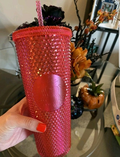 starbucks 2019 holiday studded tumbler neon pink