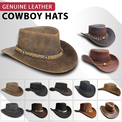 100% Echtleder Cowboy Aussie Australian Western Crazy Horse Buschhut