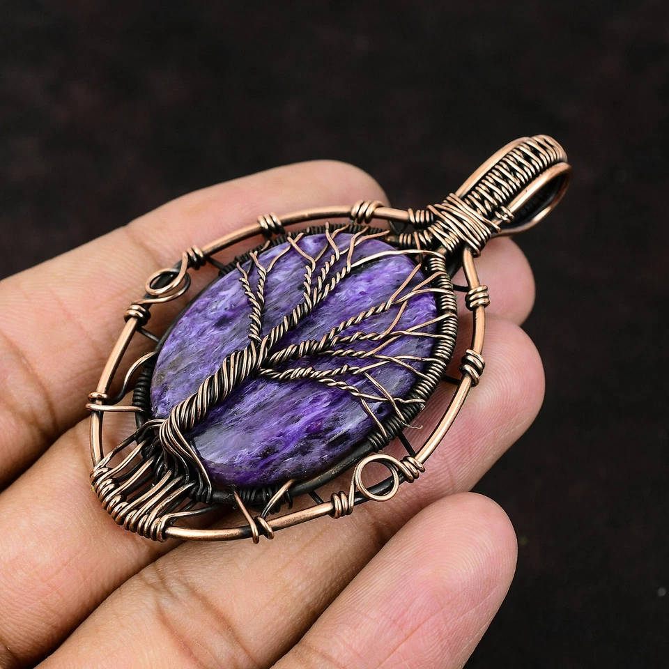 Charoite ruso cobre regalo para dama de honor alambre envuelto árbol de la vida 2,83" Foto 4 de 4
