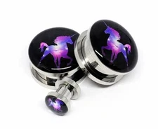 Pair of Screw on Picture Plugs gauges Choose Style and Size 16g thru 1 inch