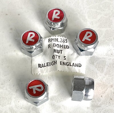 Vintage 5 NOS Bicycle RALEIGH R Domed Nuts RMN 285 Bike 3/8 thread