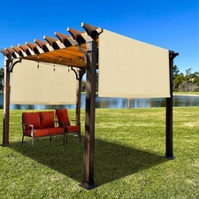 Beige Universal Pergola Shade Cover Canopy Replacement w/ Heavy Duty Metal Rods