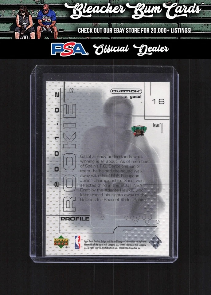 2001-02 Upper Deck Ovation 92a Pau Gasol Rookie #/625 - Image 2 of 2