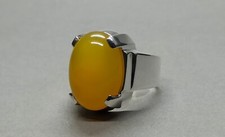 925 Sterling Silver Handmade Mens Ring Yellow Agate Ring Yemeni Zard Aqeeq Ring