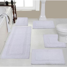 Classy 100 Cotton Bath Rugs Set, Machine Wash, 5-Pcs Set with Contour, White