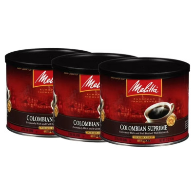 Melitta Colombian Supreme Ground Coffee Medium Roast Extra Fine Grind 22oz 3 Pck