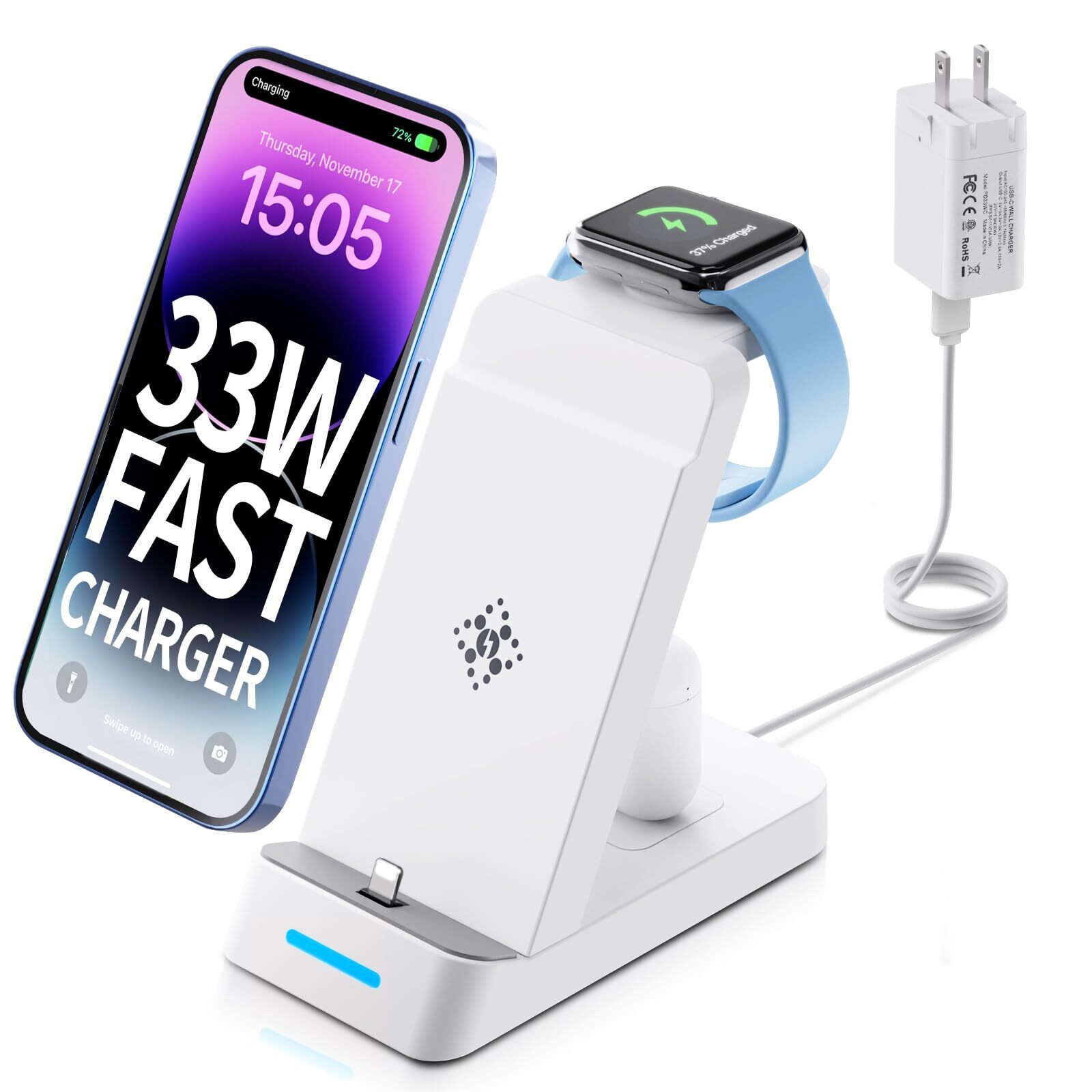 Charging Station for Multiple Devices Apple - 3 in 1 33W Fast Charger Station...-image