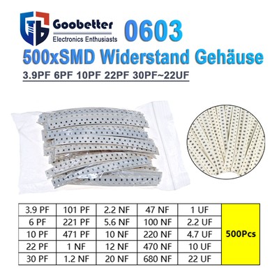 500 Stück SMD Widerstände Bauform 0603 Werte 3.9PF Bis 22UF Widerstandssortiment
