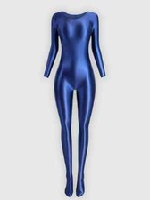 Women Long Sleeve Tight Glossy Dance Jumpsuit Bodysuit Yoga Leotard Swimsuit