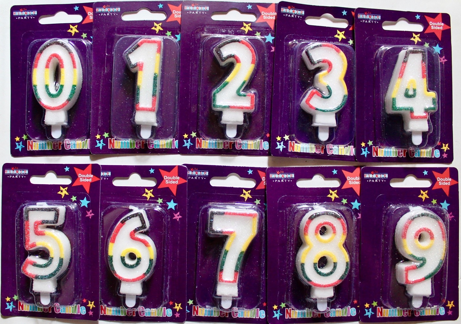 Large double sided Birthday number candles, choose from 09, glitter