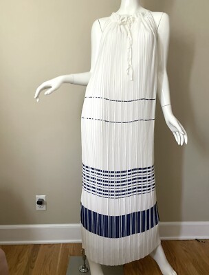MAX STUDIO Dress Size M Peated halter Maxi White Blue