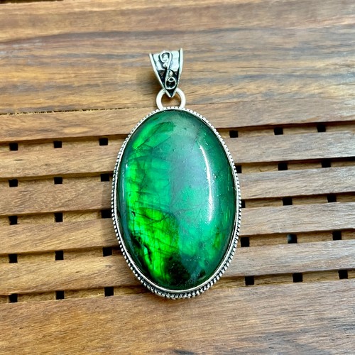 Green Labradorite Gemstone 925 Sterling Silver Simulated Jewelry pendant 2.15" - Picture 8 of 10