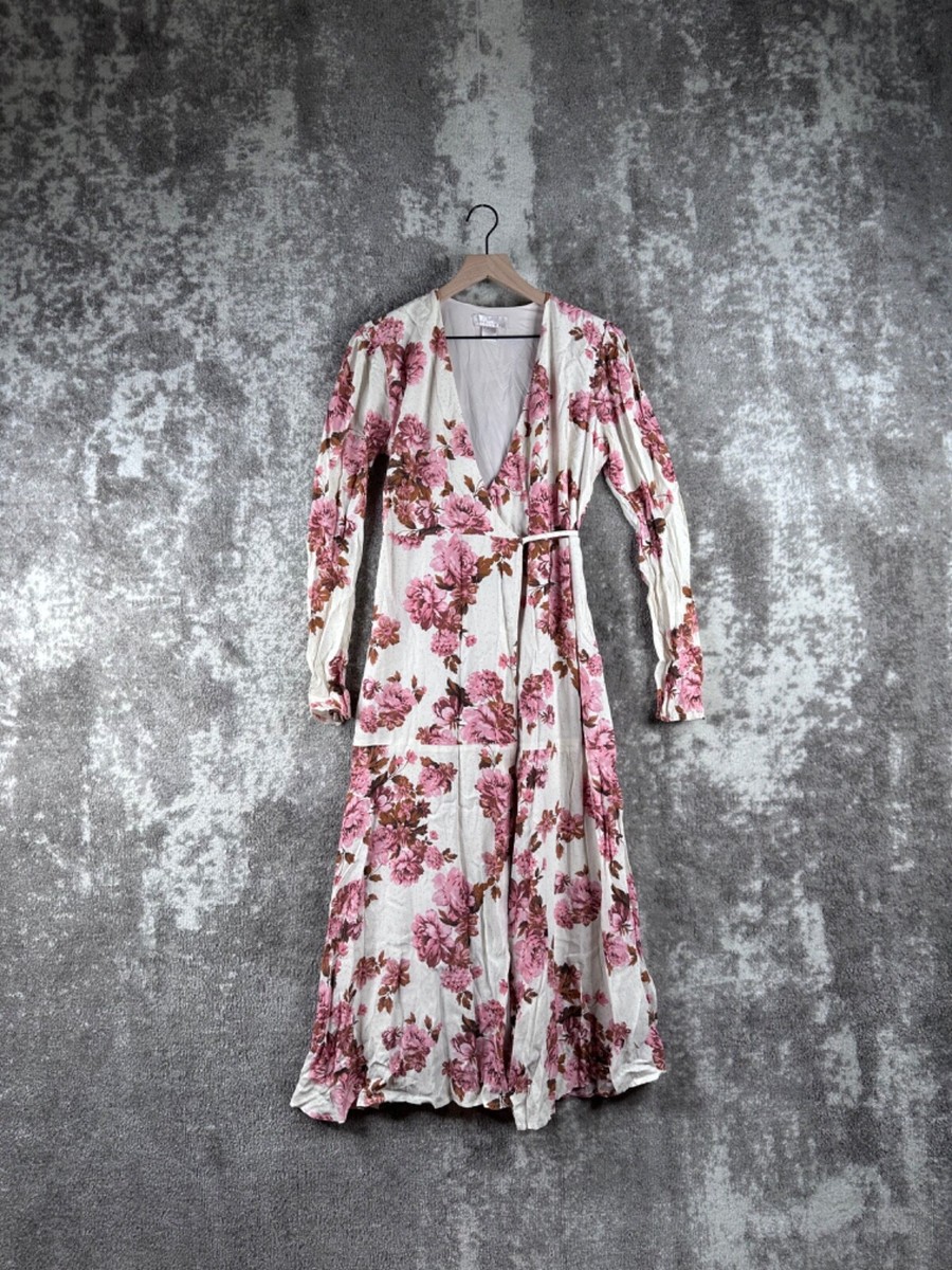 Rachel Pally Dress Womens White Pink Maxi Wrap Long Sleeve