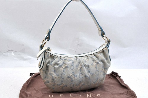 Auténtico Celine C Macadam Patrón Bolso de Mano Lona Cuero Luz Azul A1291 |  eBay