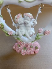  Cherbs Swinging Heart Pink Roses Loving Ornament Pink Sparkly 