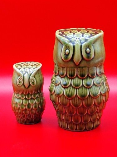 2 Ceramic Green Owl/Owlet Figurines Pier One-Abstract Minimalist Large & Small. - Picture 8 of 12