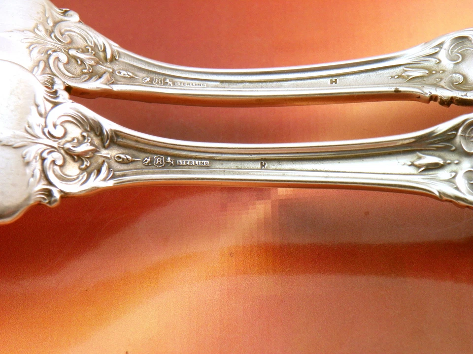 Juego 2 LG 8" ANTIGUO Marca "H" PESADO Francis I 1 Plata Esterlina TAMAÑO CENA HORQUILLA R&B Foto 3 de 4