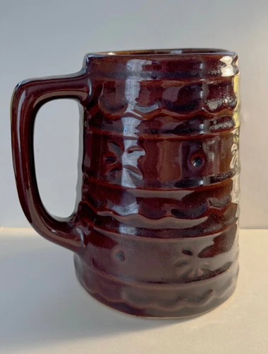 Marcrest Daisy Dot Beer/Hot Chocolate Mug USA Stoneware Pottery Brown 16 oz.