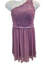 David's Bridal Purple Lace Chiffon One Shoulder Dress Size 14 F15711