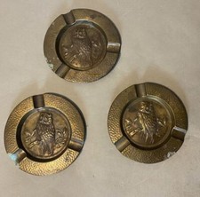Antique German Arts & Crafts Hammered Ashtrays with Embossed Owls