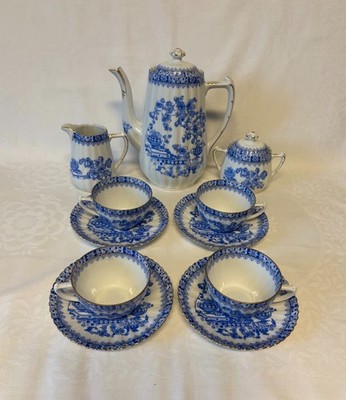 Antikes Kaffeeservice ''China Blau'' Echt Tuppack Tiefenfurt Art Déco - 11 Teile