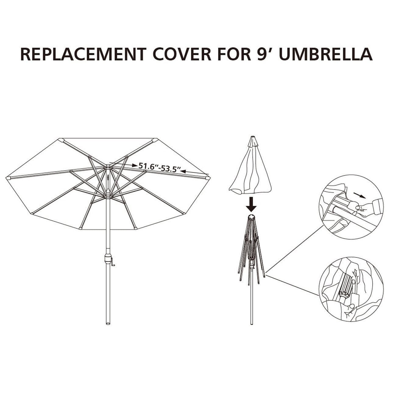 Replacement Patio Umbrella Canopy Cover for 9ft 8 Ribs Umbrella (CANOPY ONLY)