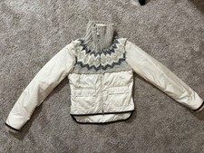 Prada Women’s Vintage Nylon Wool Leather Trim Jacket Size S Nordic Fair Isle Y2K