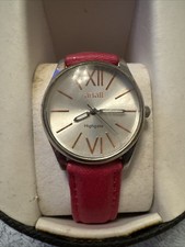 Amaii Highgate Wristwatch Silver Face Rose Gold Accents Red Leather Strap Boxed