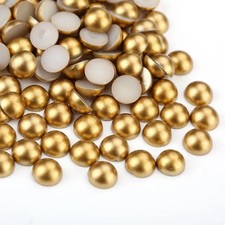 CraftbuddyUS 50pcs 10mm Flatback Half Round Acrylic DULL GOLD Rhinestone Gems