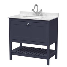 Bathroom Floor Standing 1 Drawer Vanity & 1 Tap Hole Marble Top, Blue, 800mm
