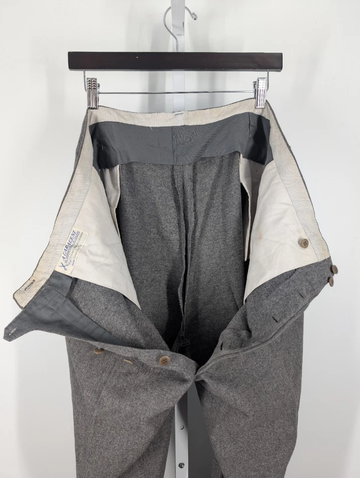 Sartoria A. Caraceni Vintage 70s Gray Wool Pleated Trouser Pants Bespoke Italy  - Image 3 of 4