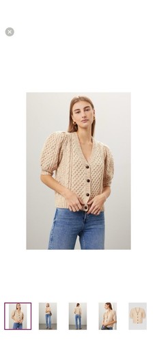 RAILS Isla Cardigan Sweater Short Puff Sleeve Cream Confetti Medium Wool Blend