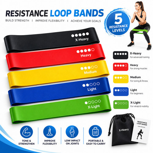 Resistance Loop Bands Set 5 Levels Gym Fitness Exercise Yoga Glute Stretch