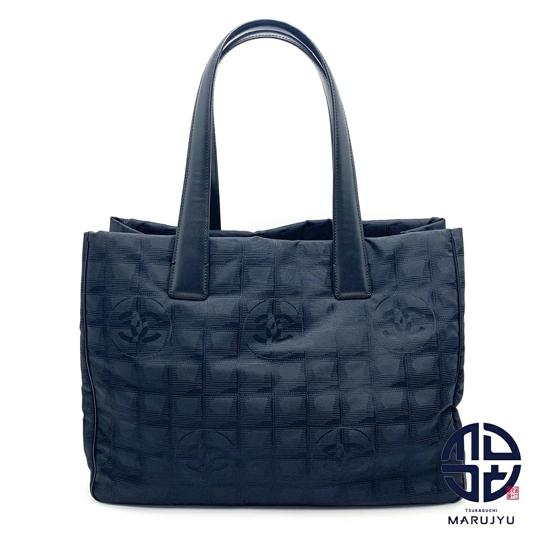 Chanel Blacktravel Line Tote Mm Bag Lightweight Brand Used