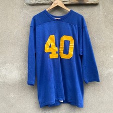 Vintage 70's Russell Athletic Cotton Football Jersey Blue Yellow Size Large