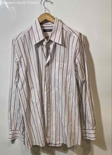 Authentic Dolce & Gabbana Mens White Red Blue Long Sleeve Dress Shirt Size 17.5